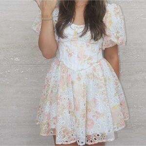 Altar'd State Floral Lace Mini Dress - White and Pink